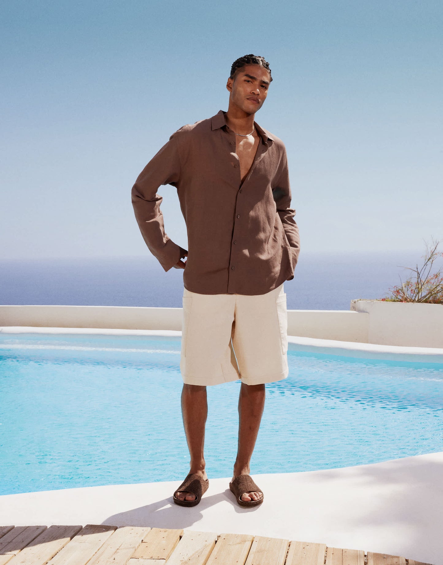 ASOS DESIGN long length shorts in textured fabric in cream