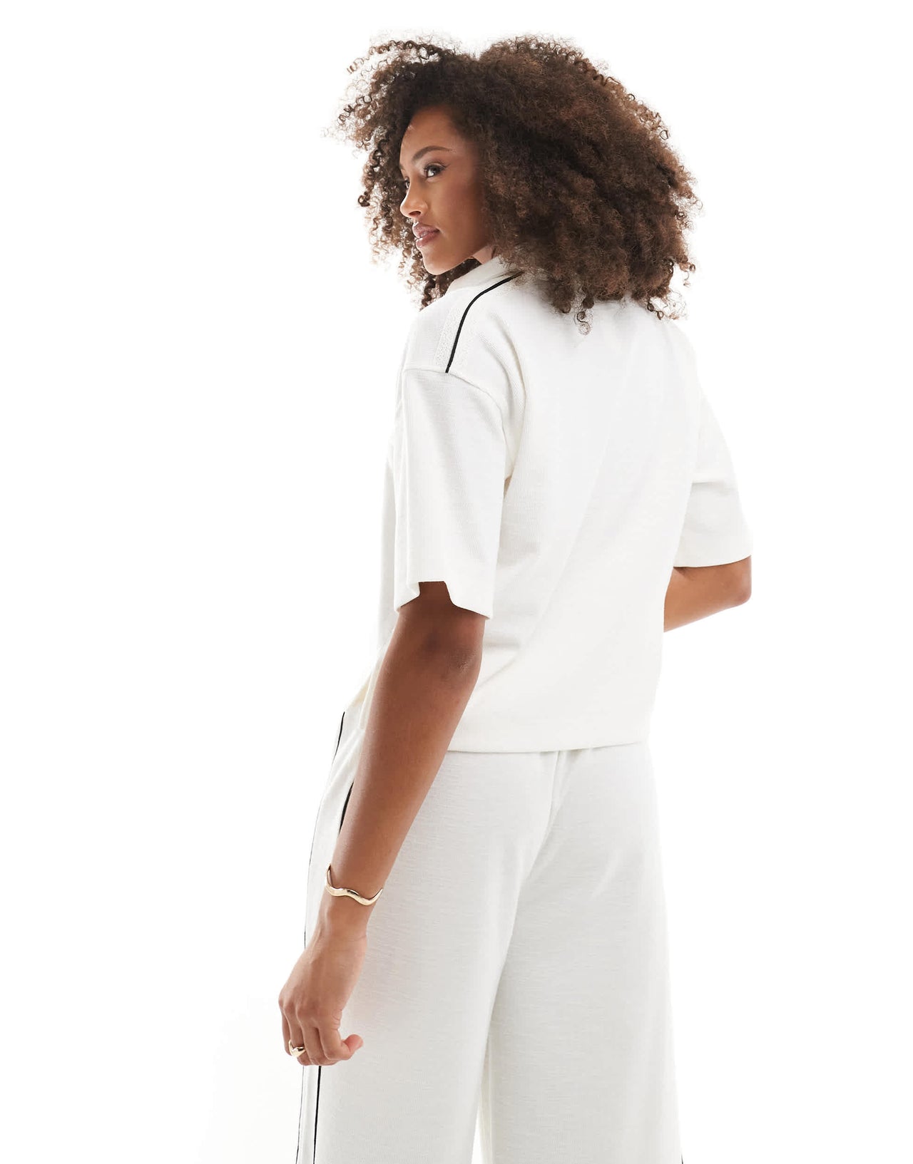 Cotton On ribbed beach polo top in coconut milk