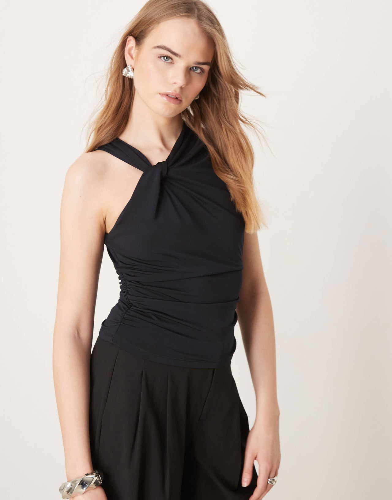 Abercrombie & Fitch drape twist front asymmetric top in black