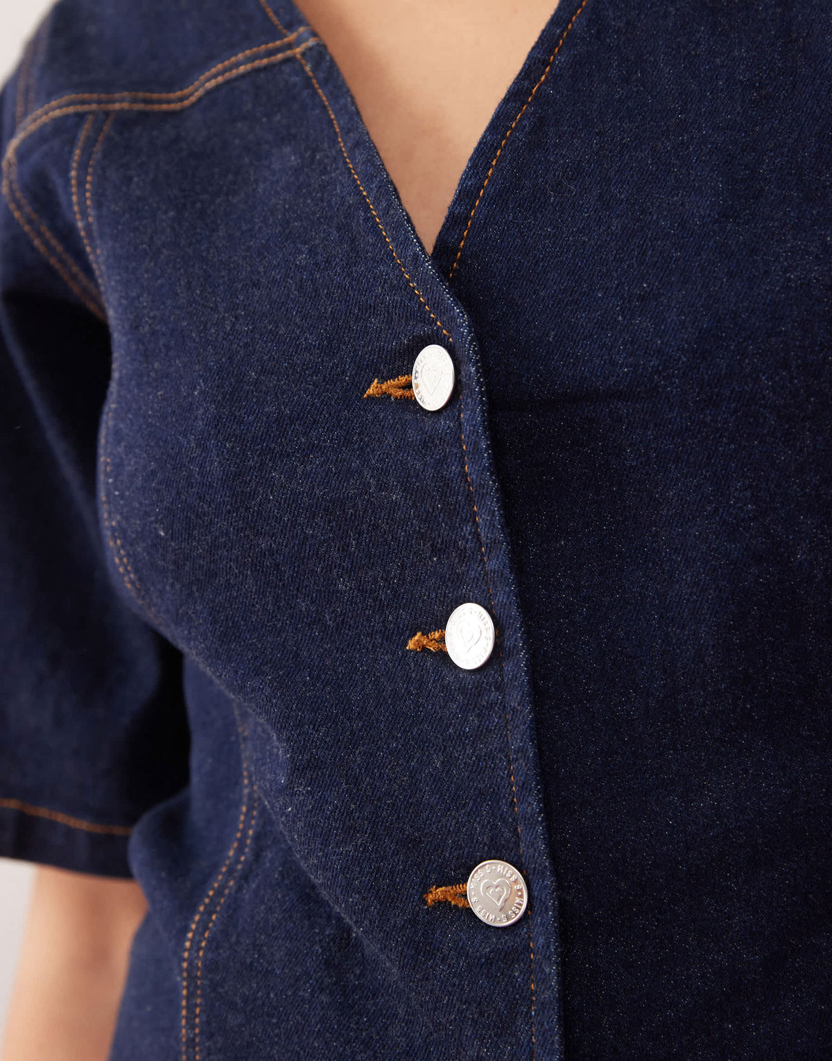 Miss Selfridge puff sleeve denim top in indigo wash