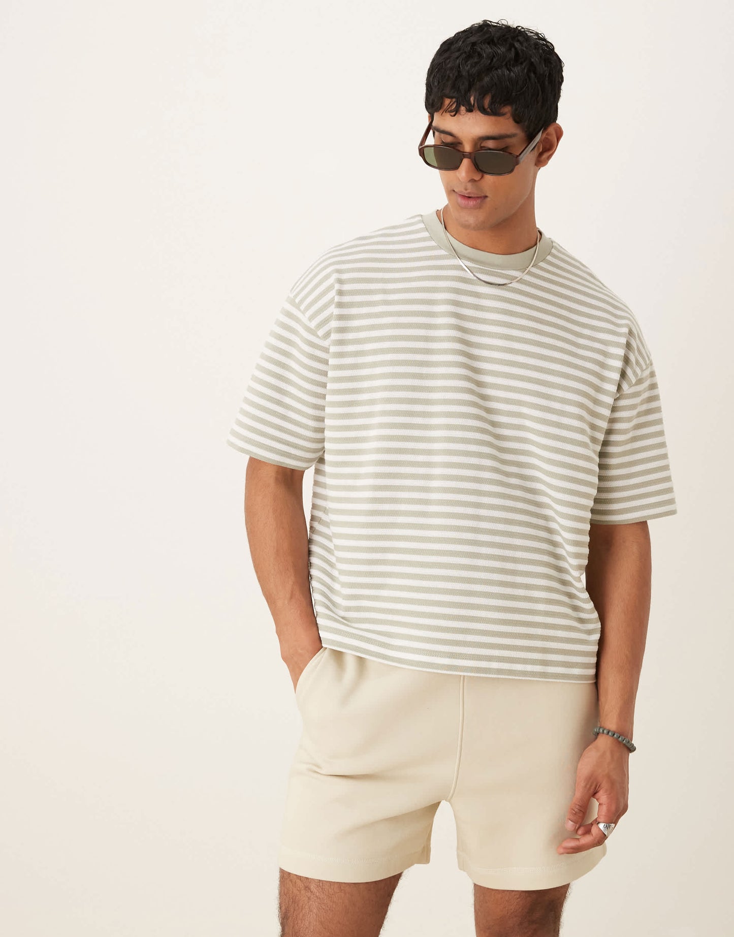 ASOS DESIGN boxy oversized t-shirt in grey textured stripe
