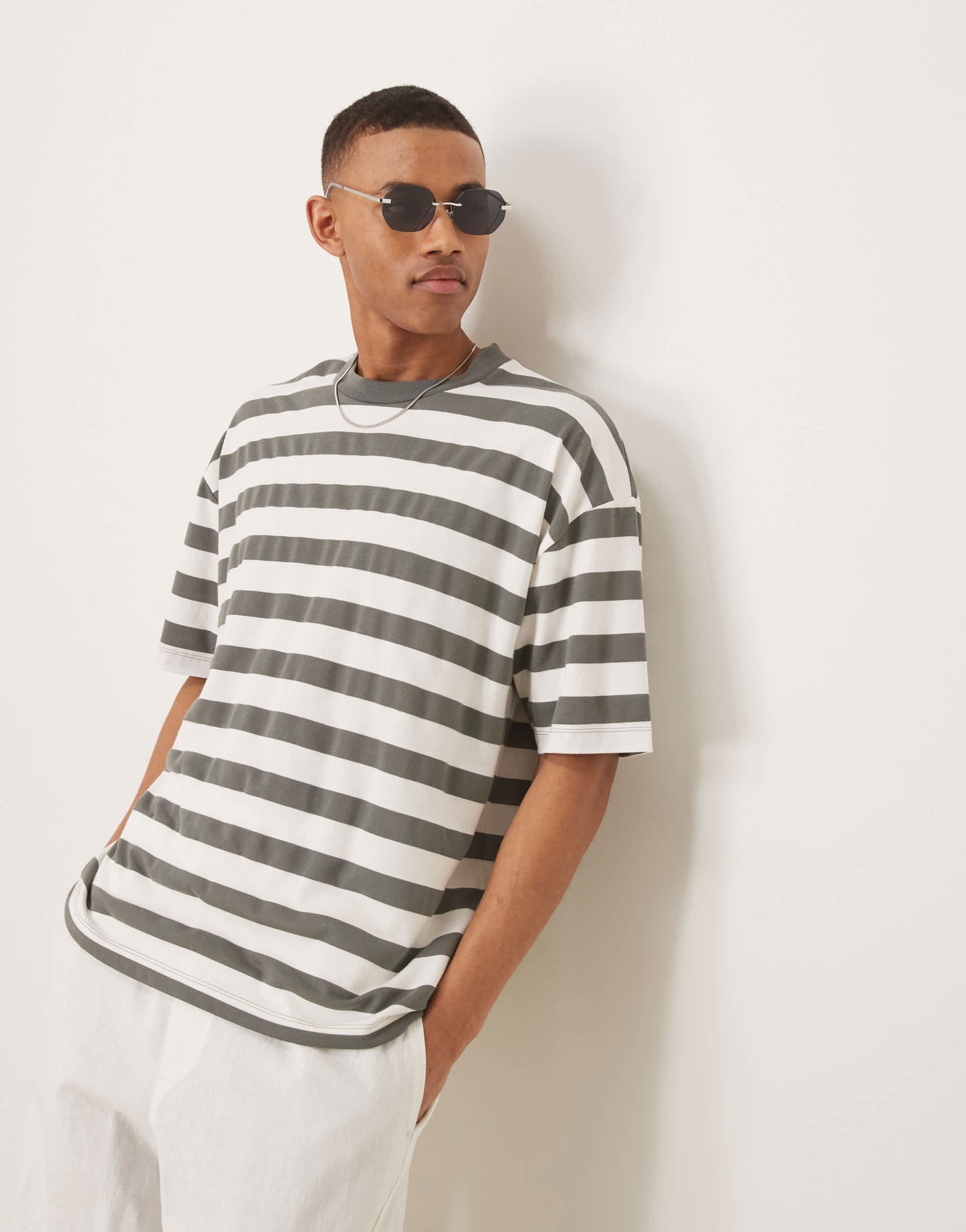 ASOS DESIGN oversized t-shirt in khaki and white stripe