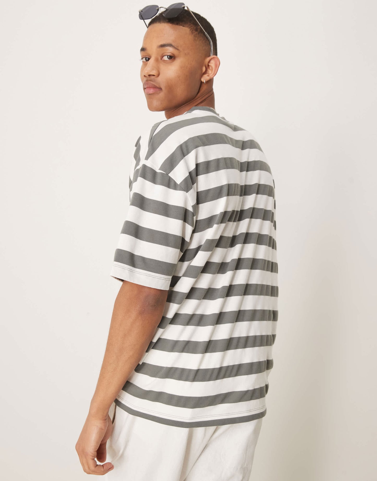 ASOS DESIGN oversized t-shirt in khaki and white stripe