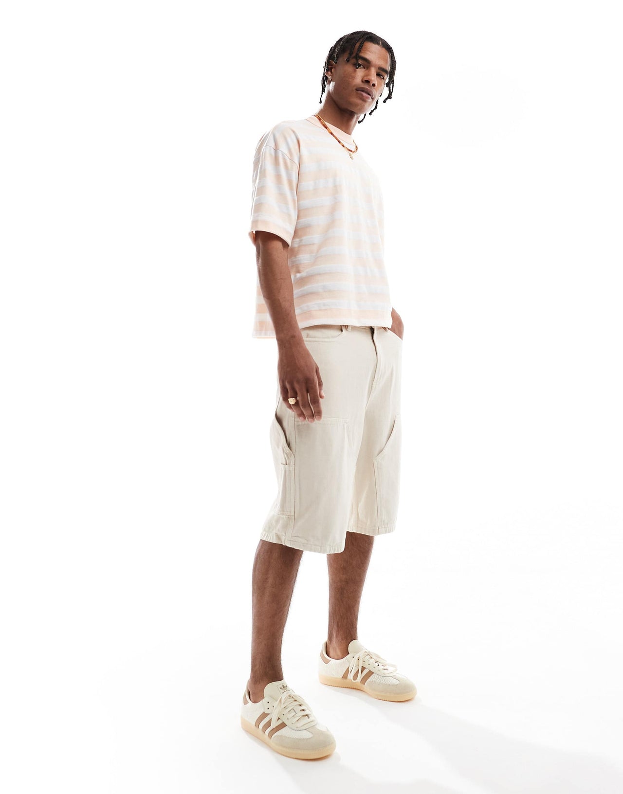 ASOS DESIGN heavyweight boxy oversized t-shirt in pink and white stripe