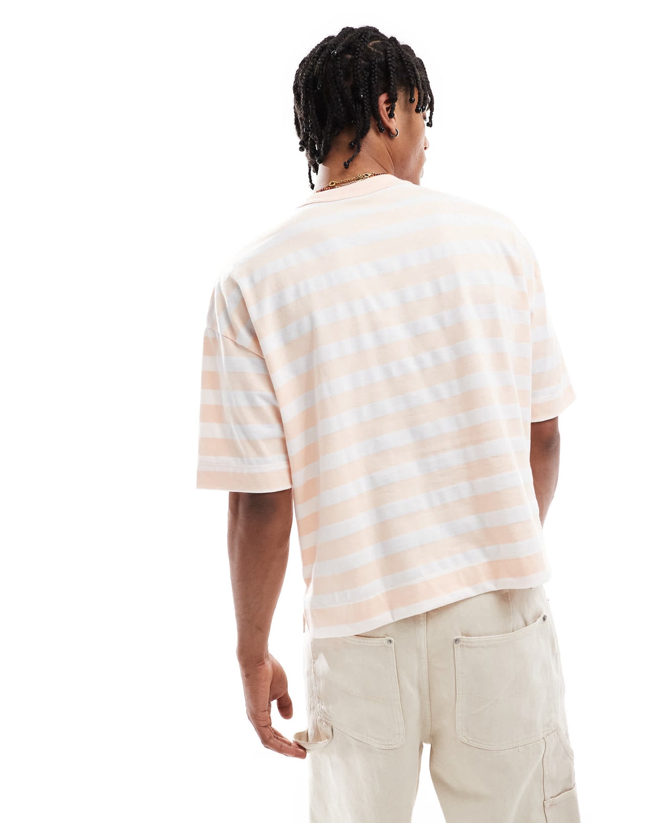 ASOS DESIGN heavyweight boxy oversized t-shirt in pink and white stripe