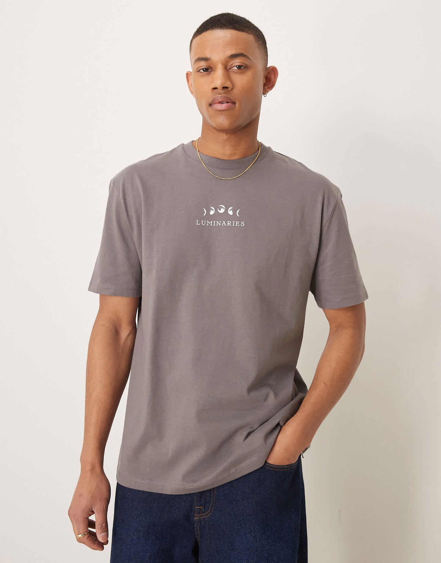 ASOS DESIGN relaxed t-shirt in grey with celestial chest print