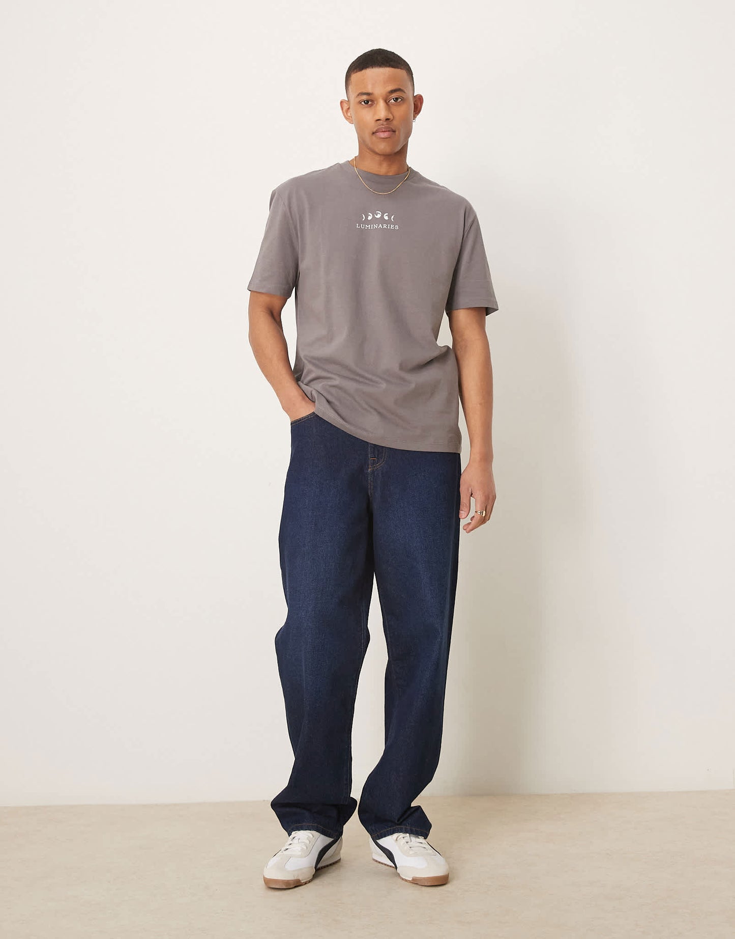 ASOS DESIGN relaxed t-shirt in grey with celestial chest print