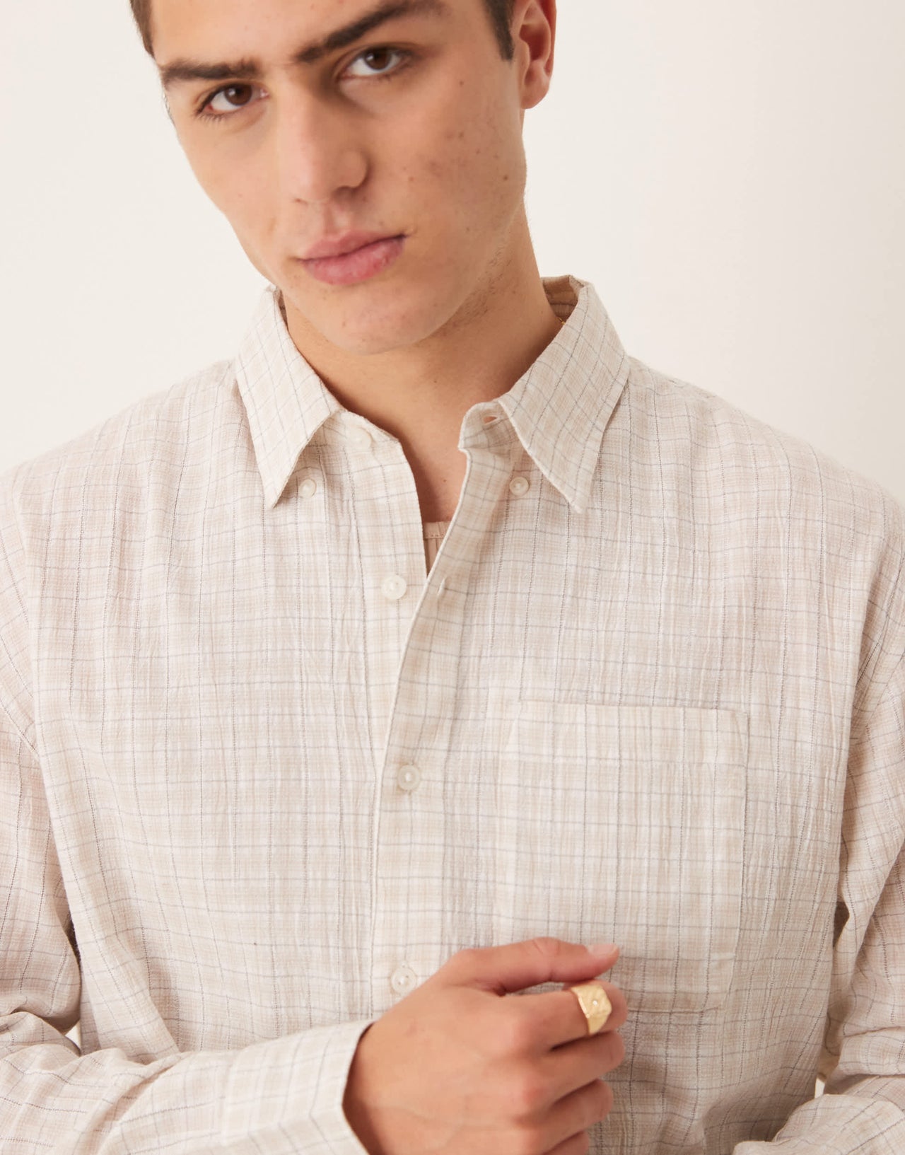 Abercrombie & Fitch long sleeve plaid shirt in grey check