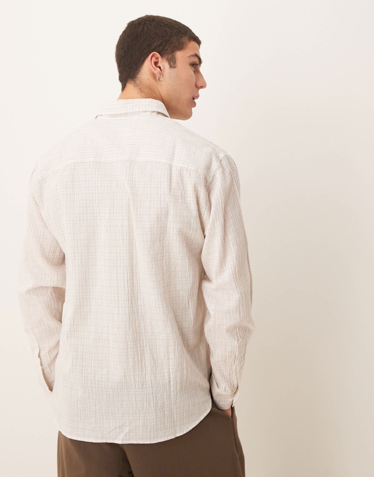 Abercrombie & Fitch long sleeve plaid shirt in grey check