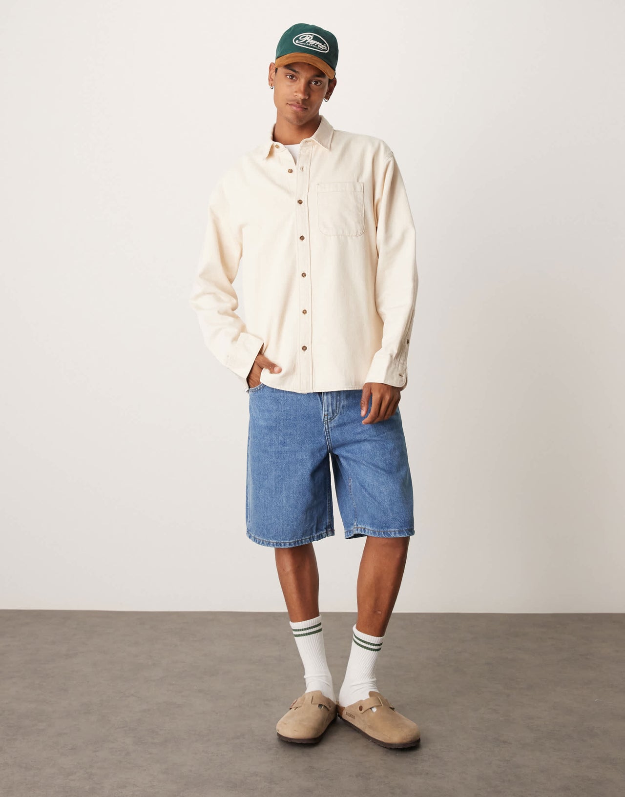 Abercrombie & Fitch long sleeve denim shirt in cream