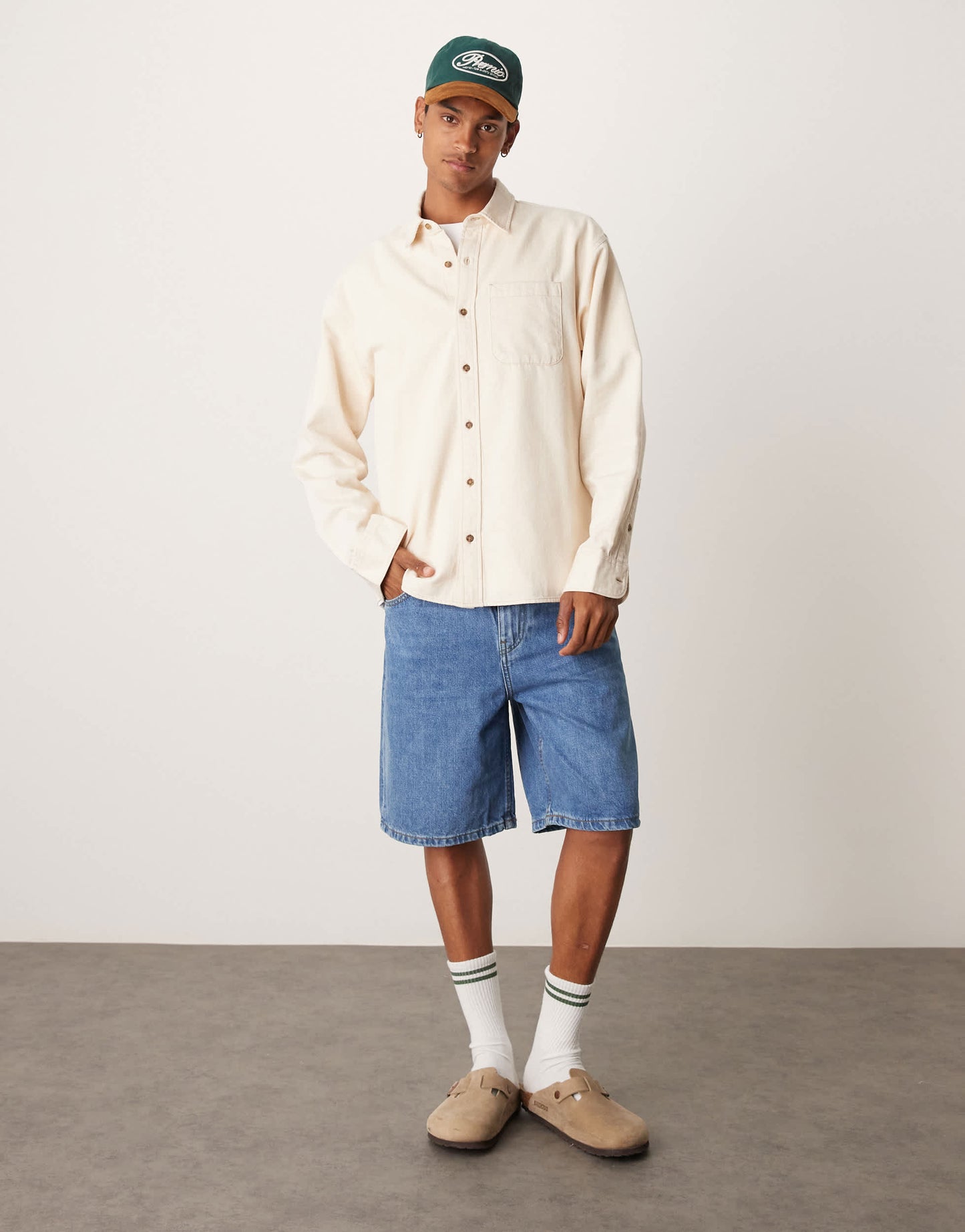 Abercrombie & Fitch long sleeve denim shirt in cream