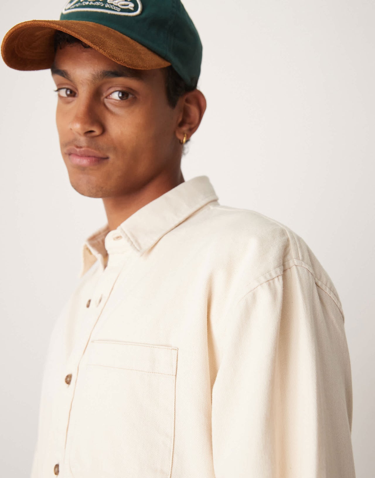 Abercrombie & Fitch long sleeve denim shirt in cream
