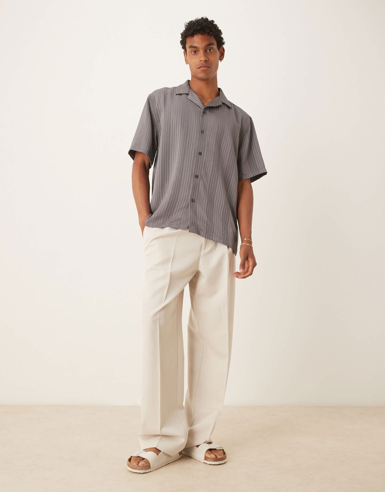 Abercrombie & Fitch short sleeve brocade shirt in grey