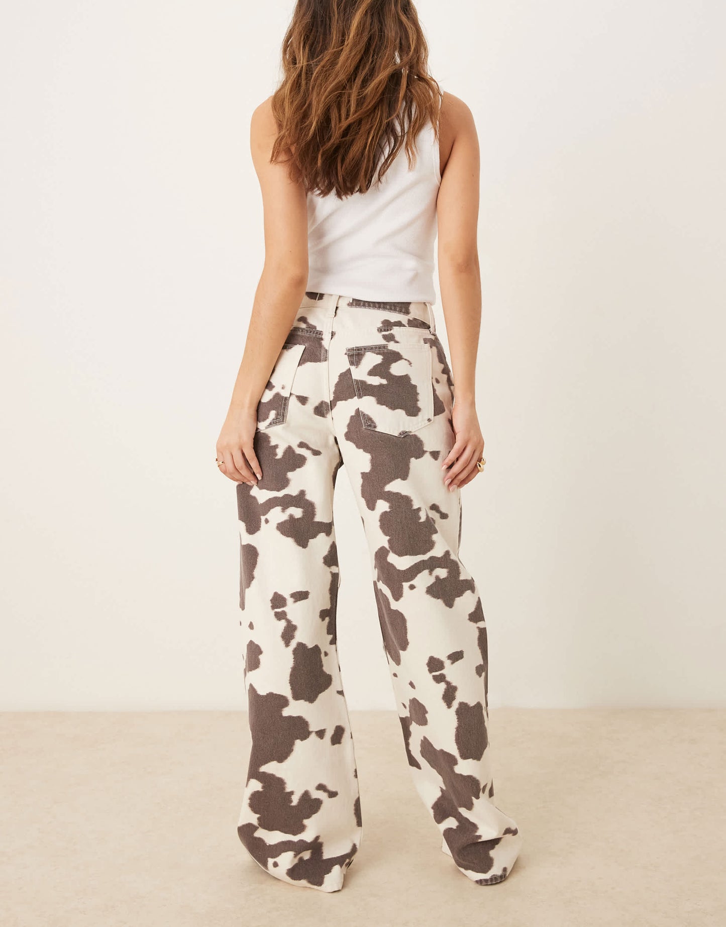 Abercrombie & Fitch mid rise baggy bootcut jean in multi cow print