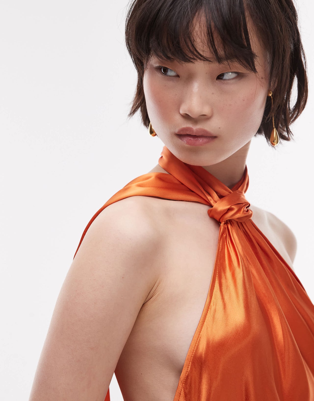 Topshop tie neck halter mini dress satin in rust