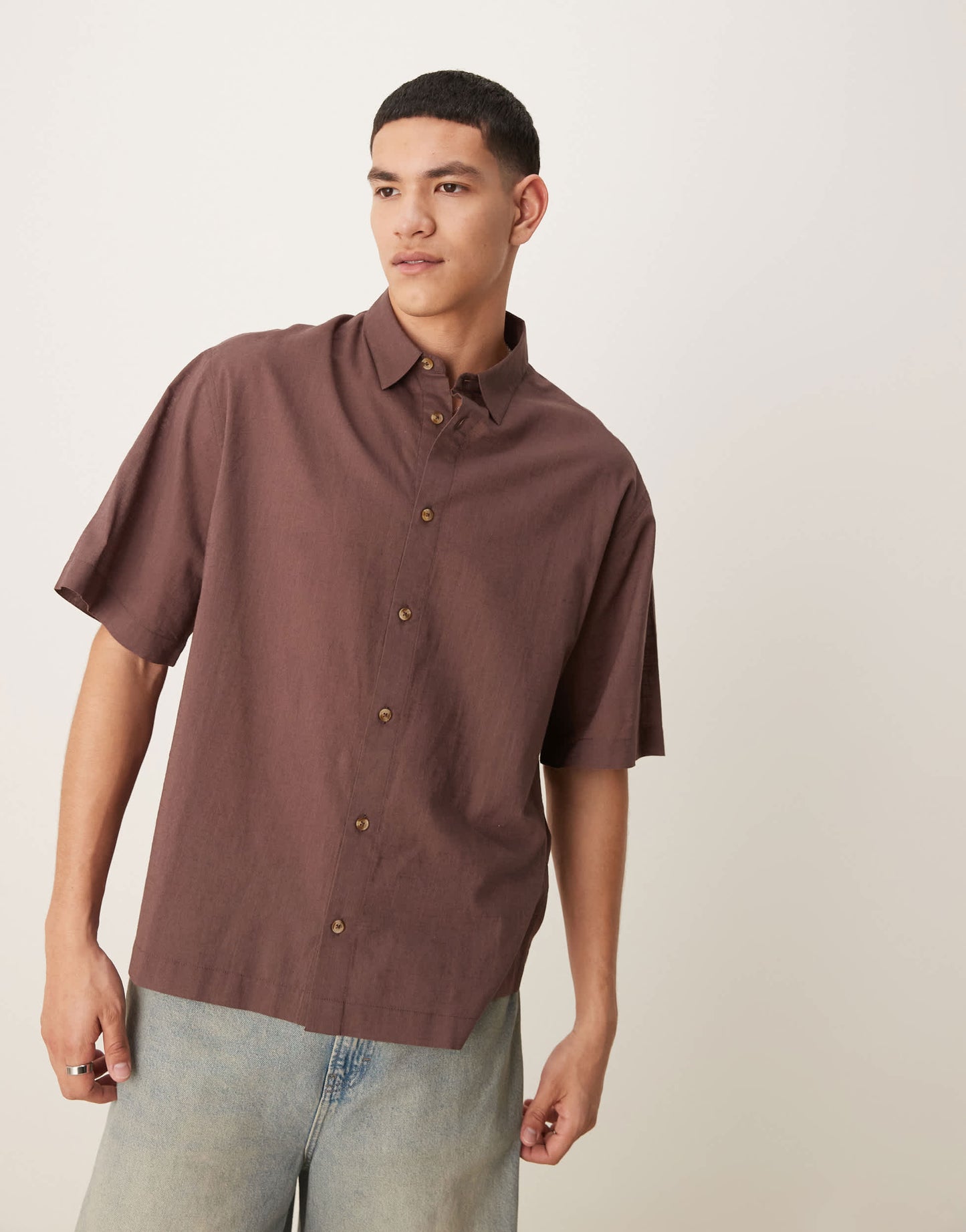 ASOS DESIGN boxy oversized linen look shirt in brown