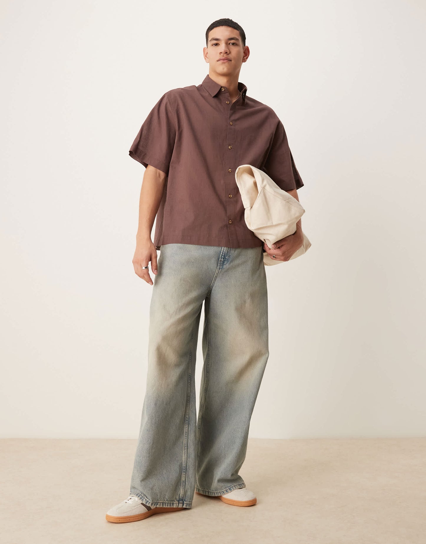 ASOS DESIGN boxy oversized linen look shirt in brown