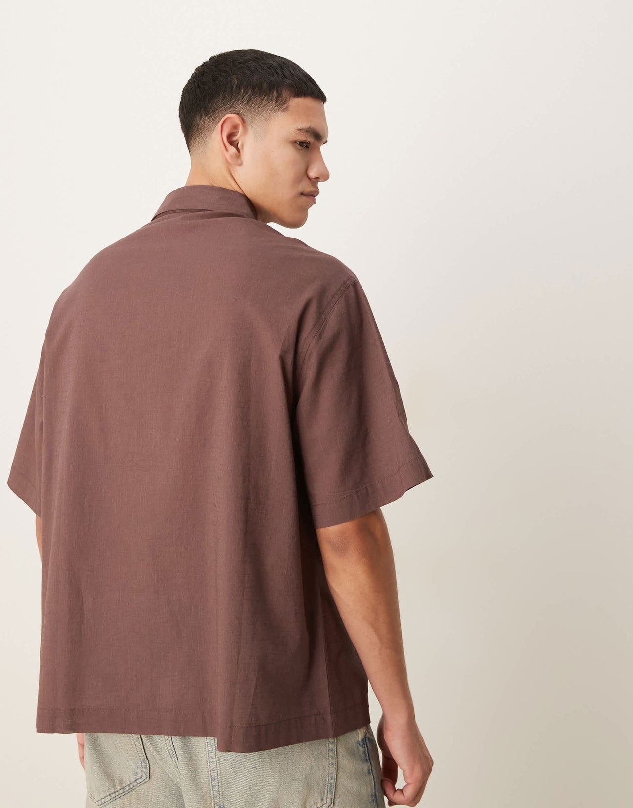 ASOS DESIGN boxy oversized linen look shirt in brown