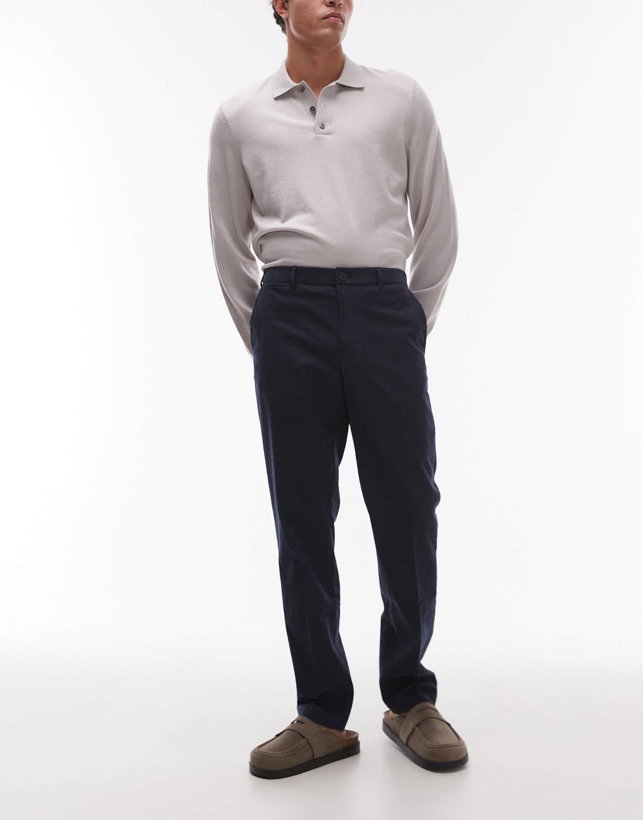 Mango herringbone tailored trouser in navy