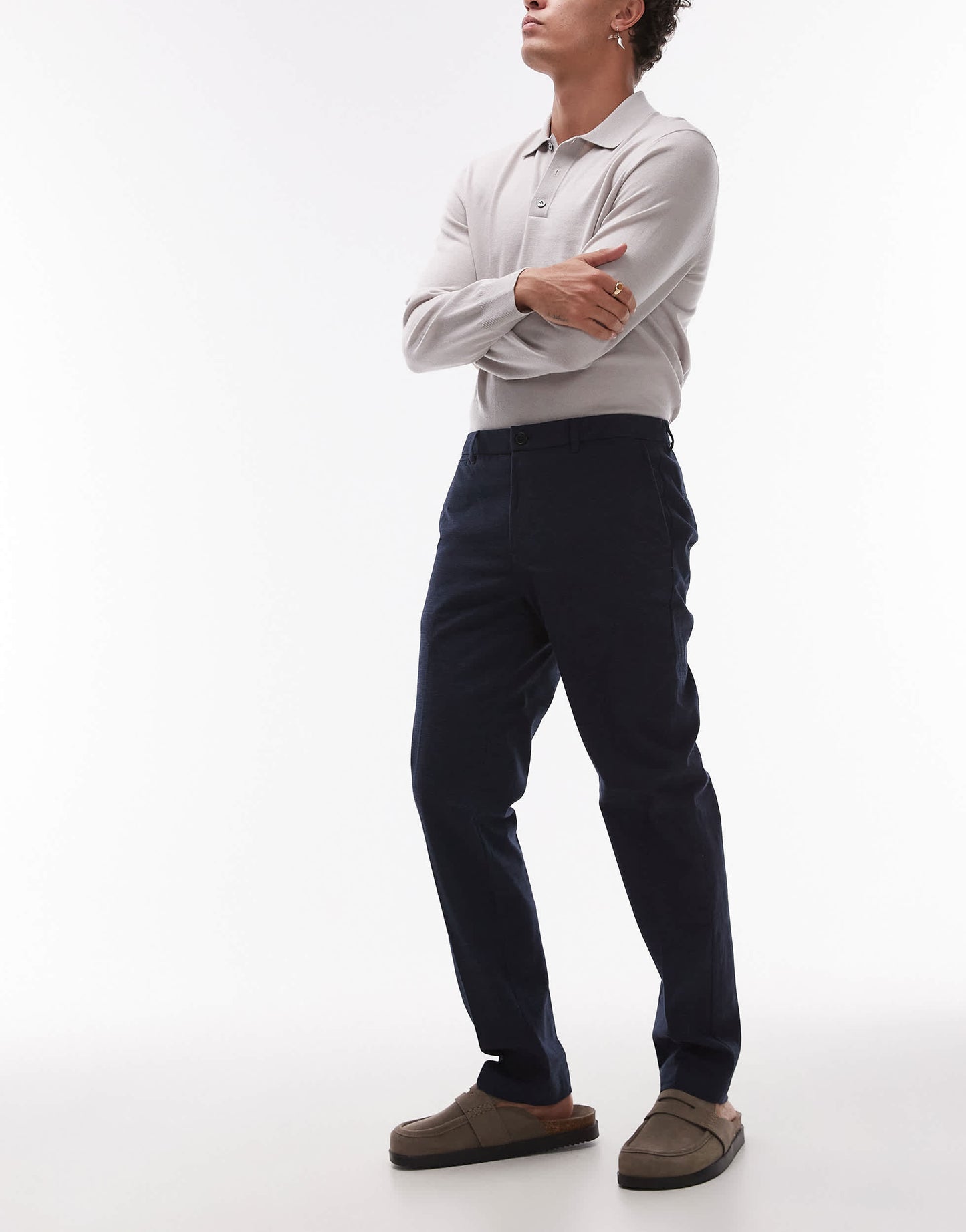 Mango herringbone tailored trouser in navy