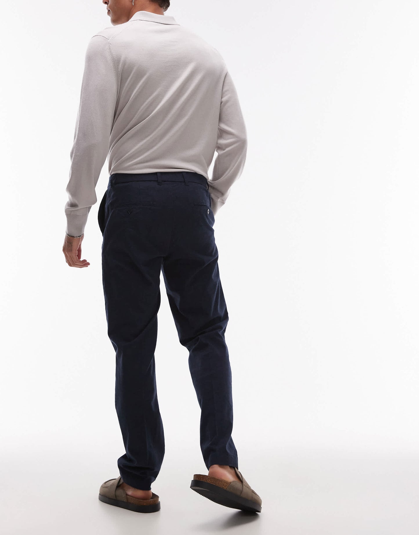 Mango herringbone tailored trouser in navy