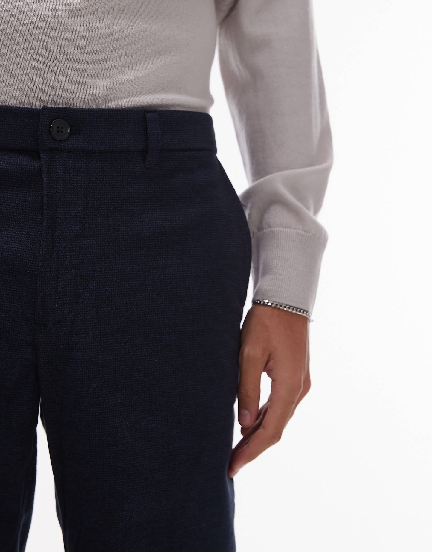 Mango herringbone tailored trouser in navy