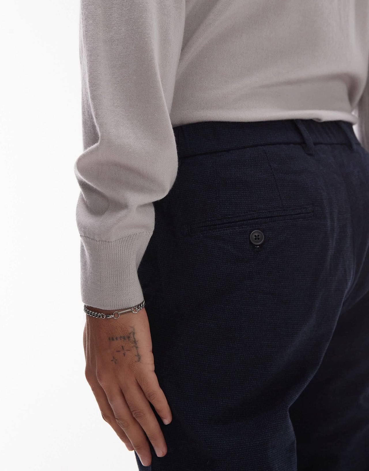 Mango herringbone tailored trouser in navy