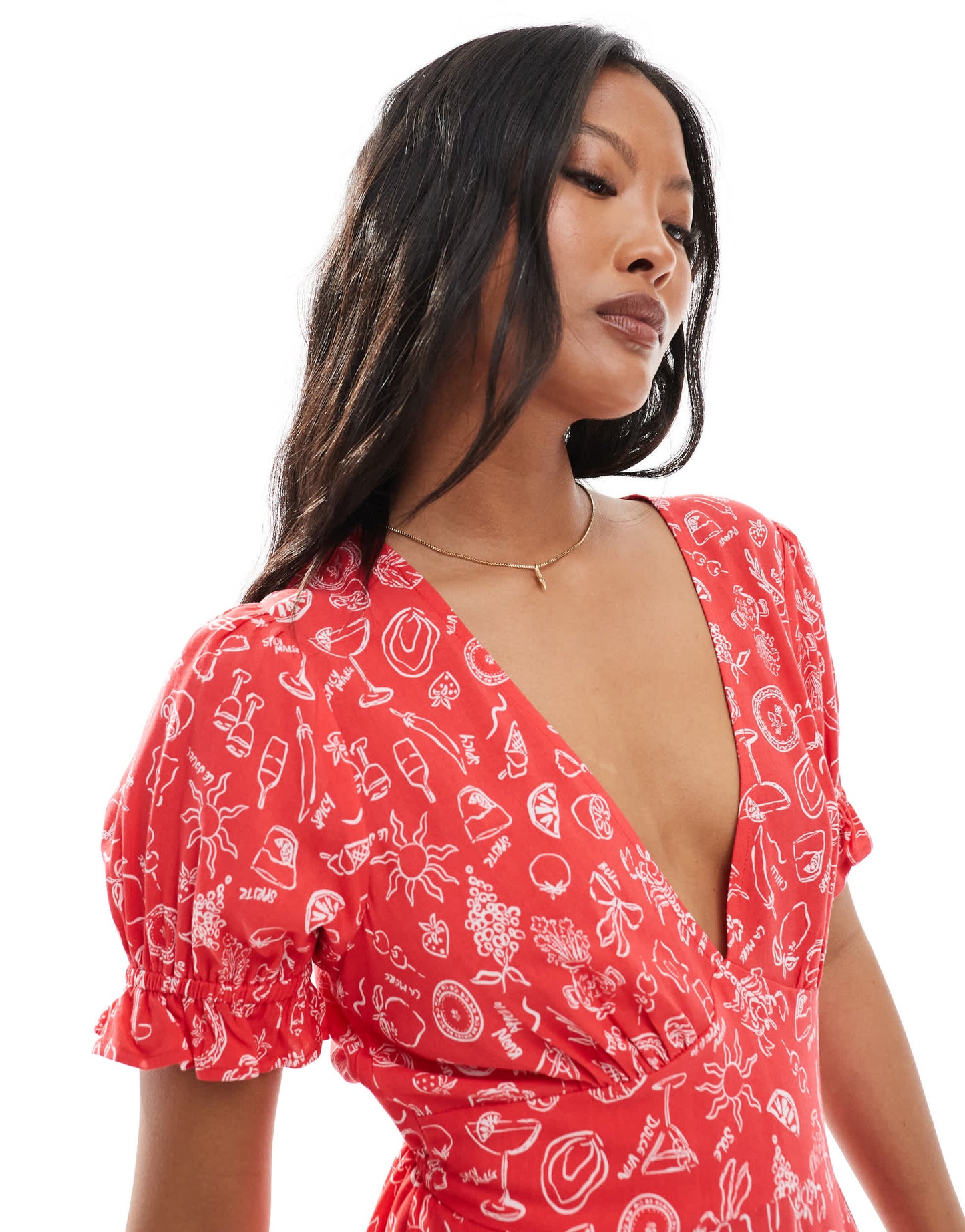 Miss Selfridge Petite spun mini tea dress in red holiday print