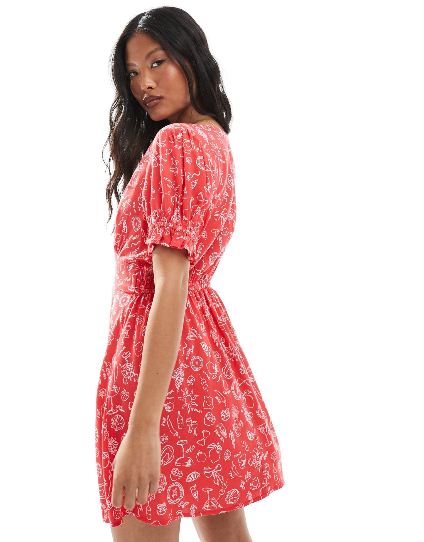Miss Selfridge Petite spun mini tea dress in red holiday print
