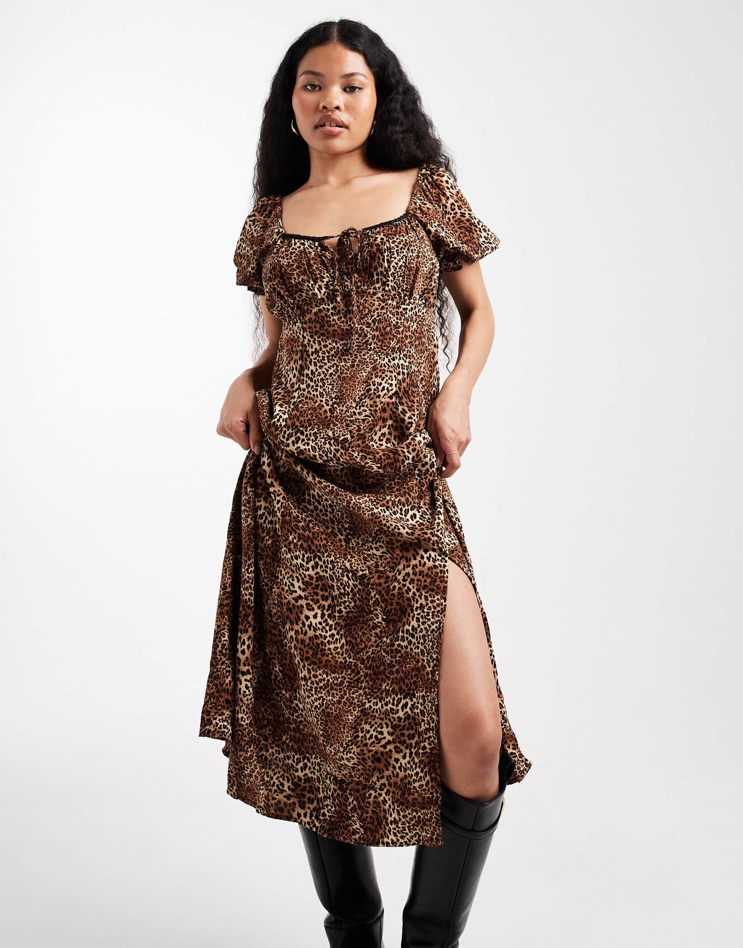 Miss Selfridge Petite spun midaxi dress in animal print