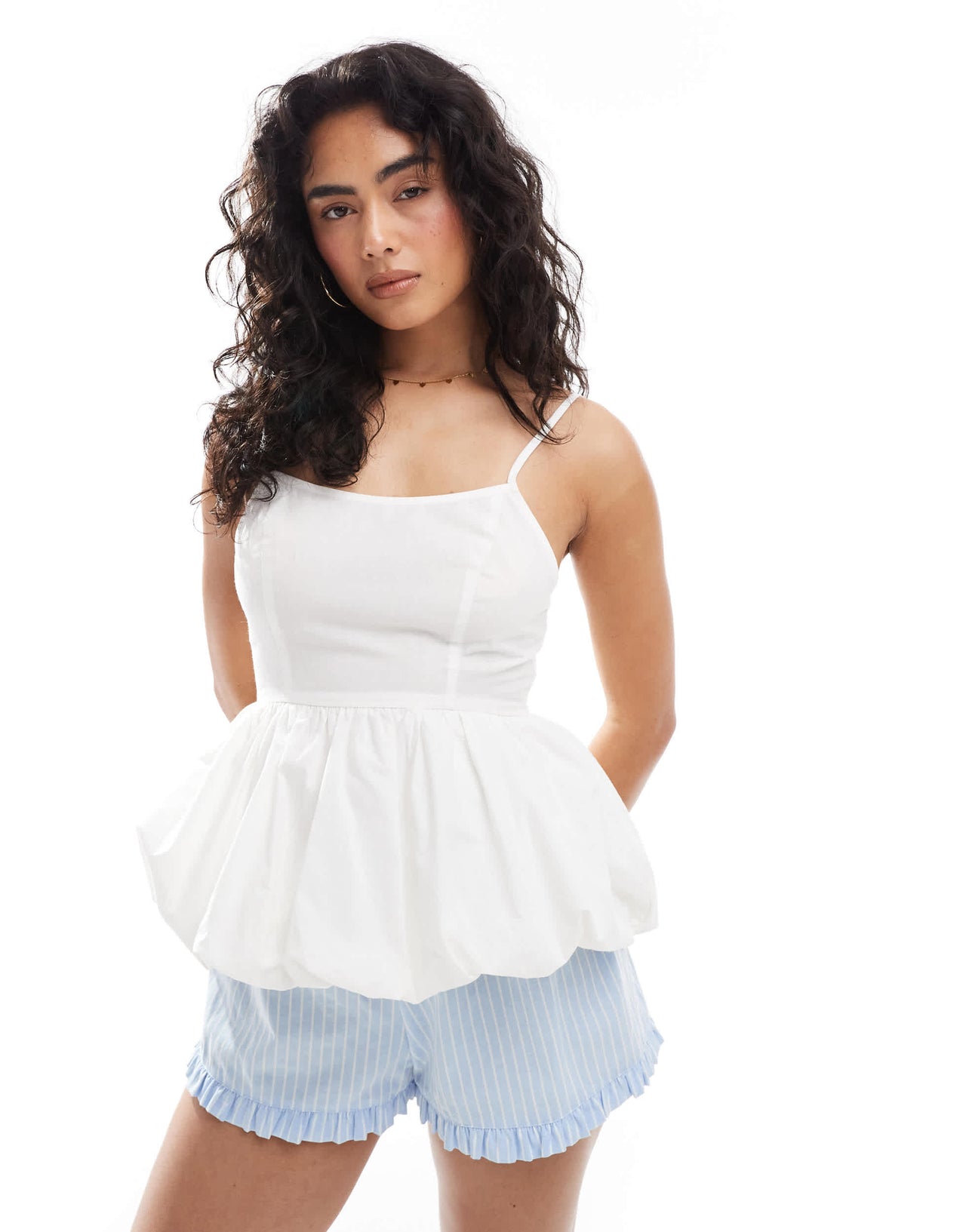 Miss Selfridge puff ball corset top in white