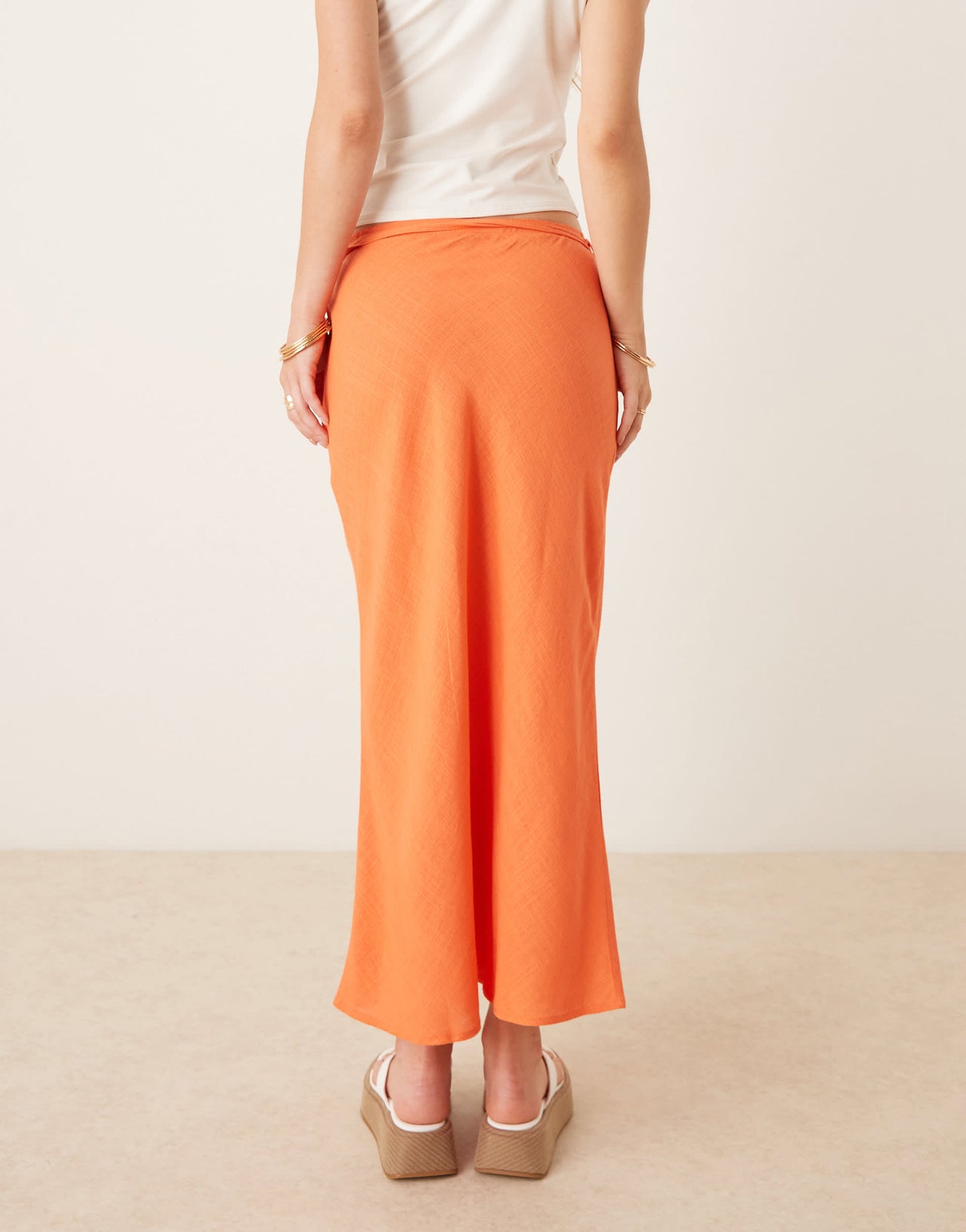 ASOS DESIGN linen blend bias midi skirt in orange