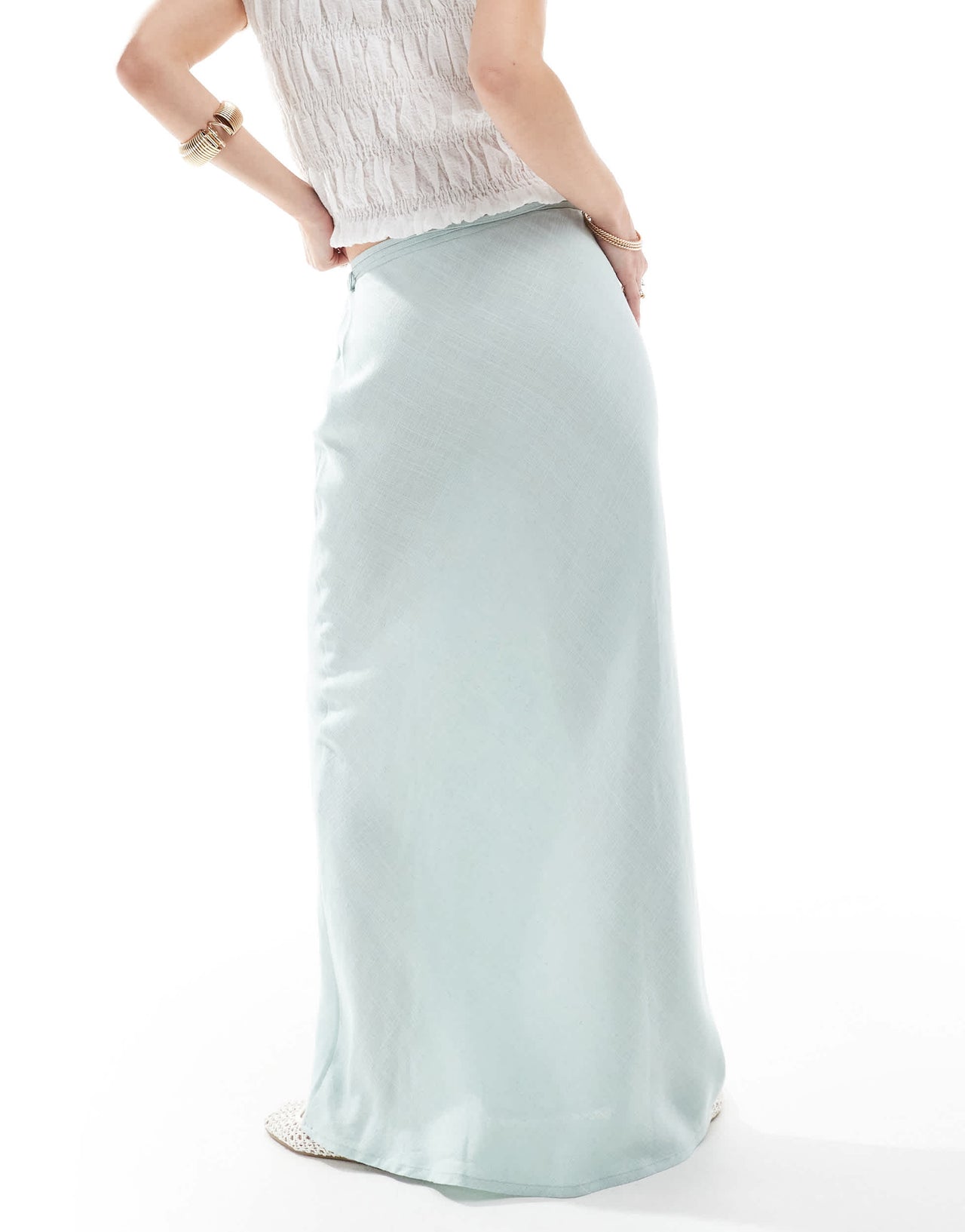 ASOS DESIGN linen blend bias maxi skirt in pistachio