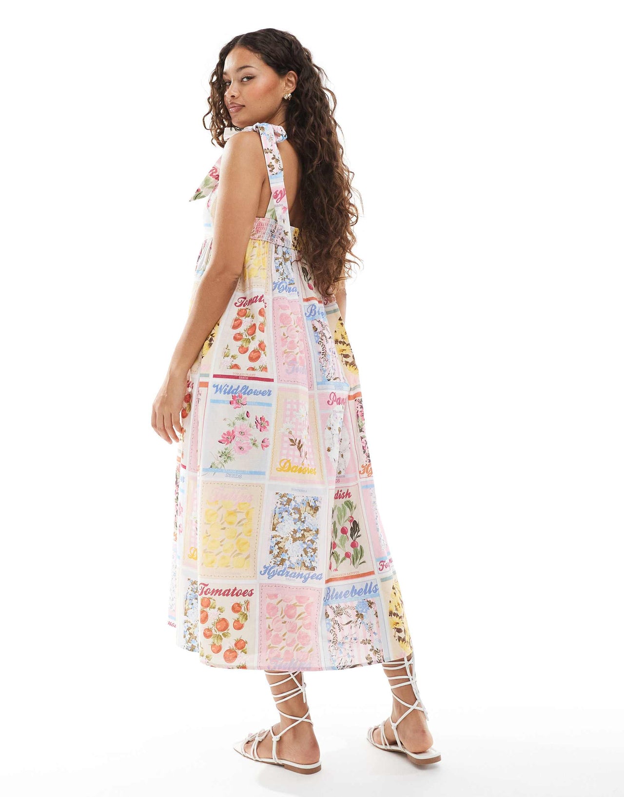 Miss Selfridge Petite tie shoulder maxi dress in postcard print