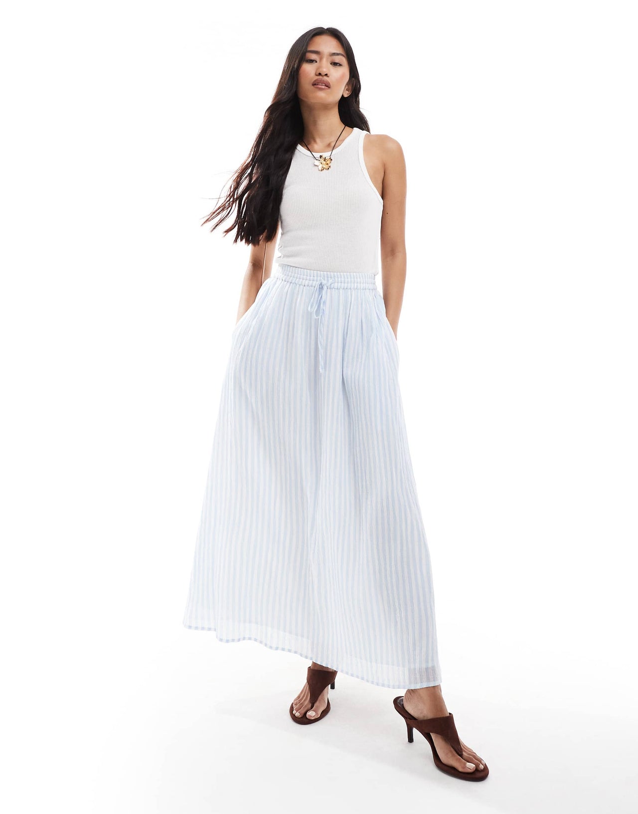 Miss Selfridge maxi skirt in blue stripe print