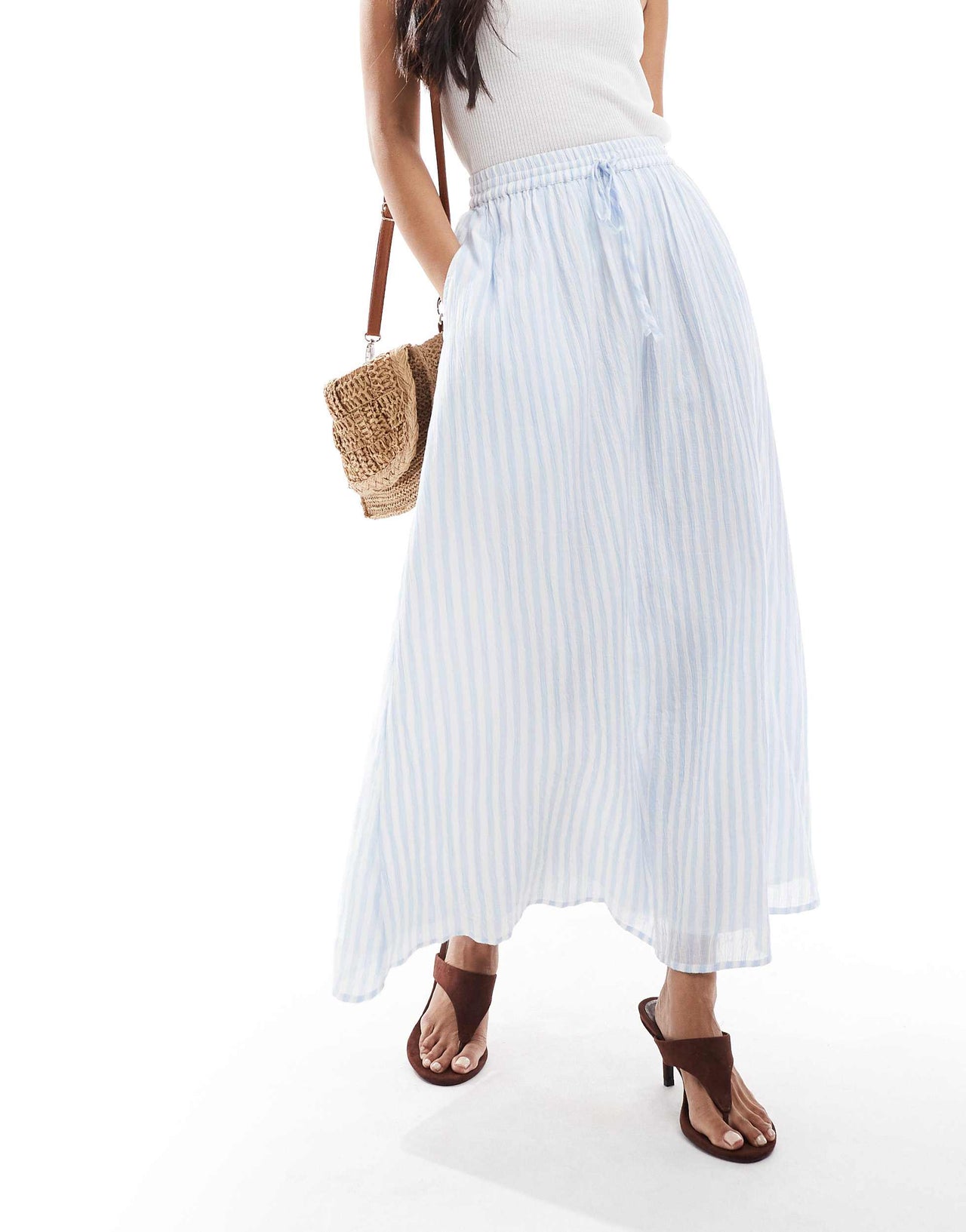 Miss Selfridge maxi skirt in blue stripe print