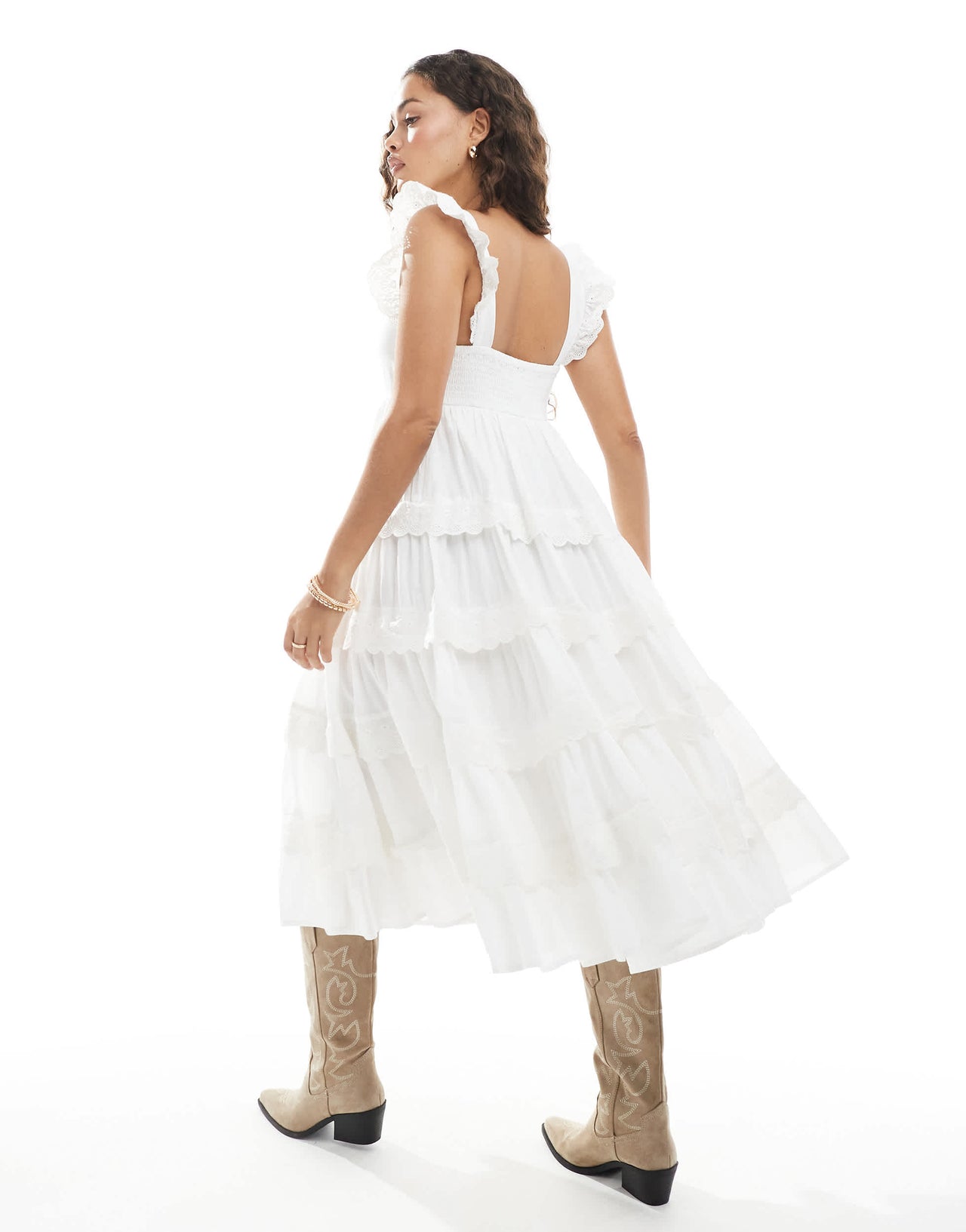 Miss Selfridge Petite broderie trim baby doll maxi dress in white