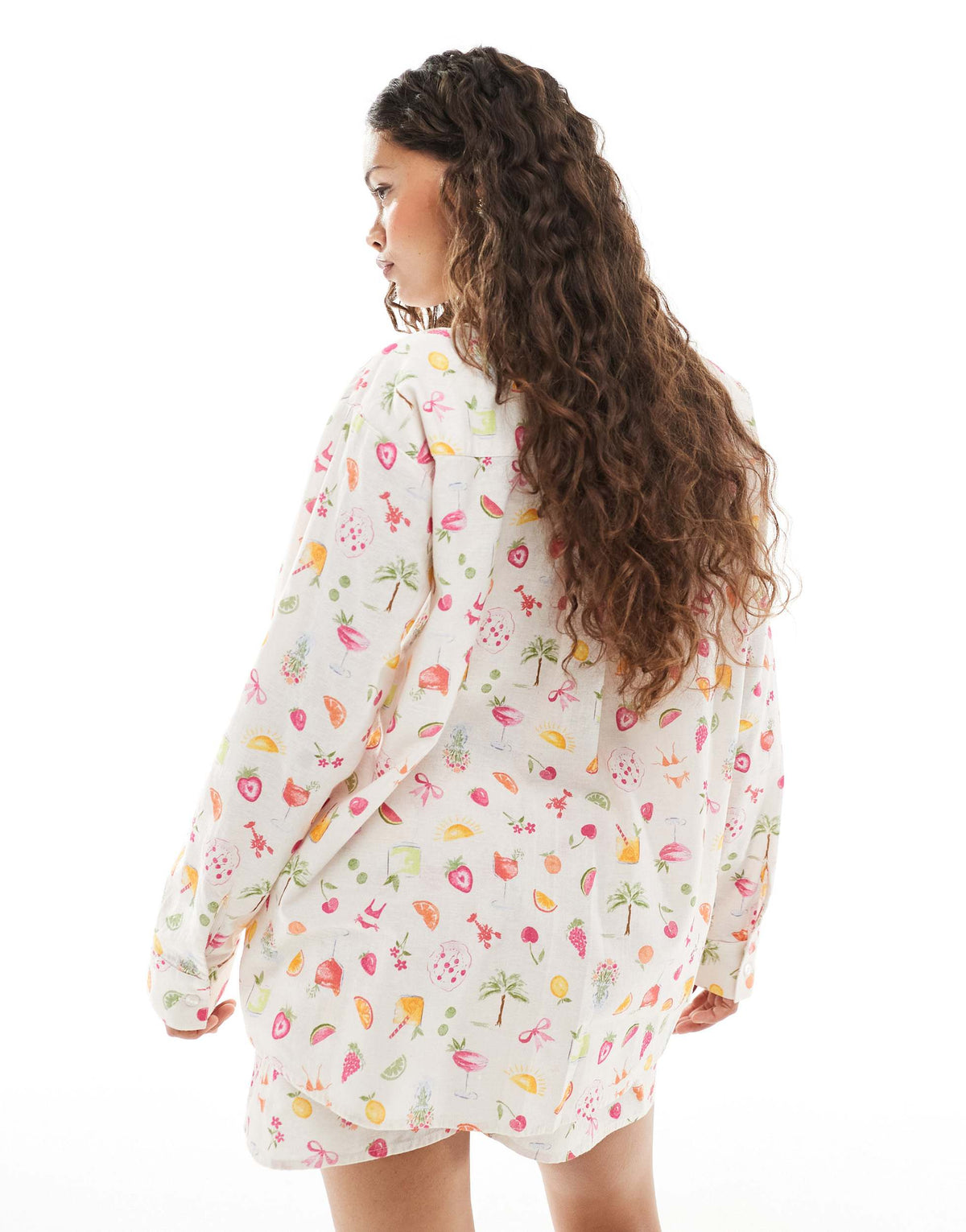 Miss Selfridge Petite oversized shirt in fruit print