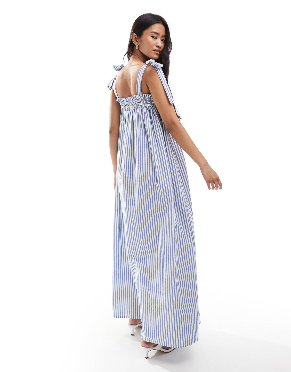 Miss Selfridge strappy poplin maxi smock dress in blue stripe