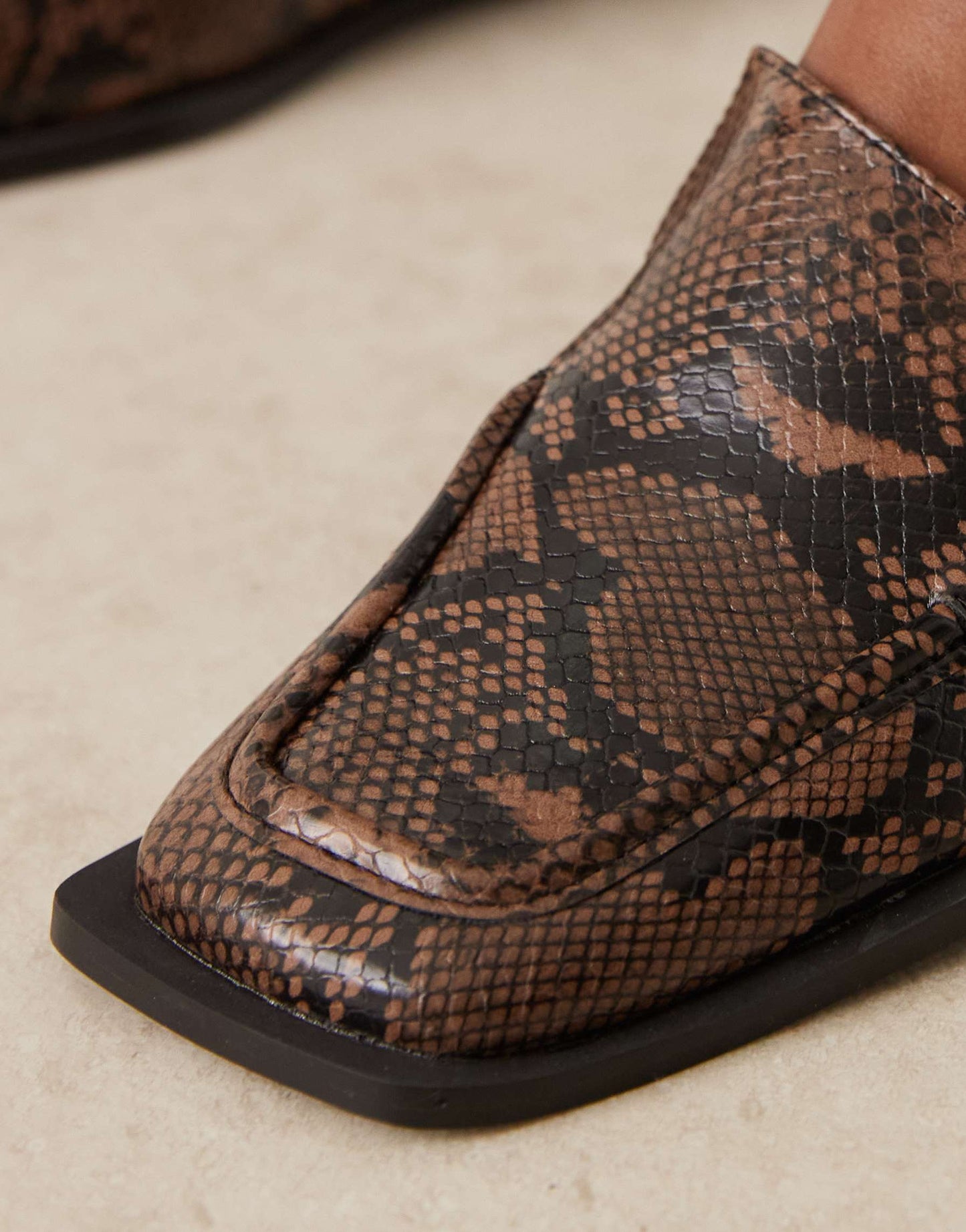 RAID Wide Fit Neely square toe loafers in brown snake