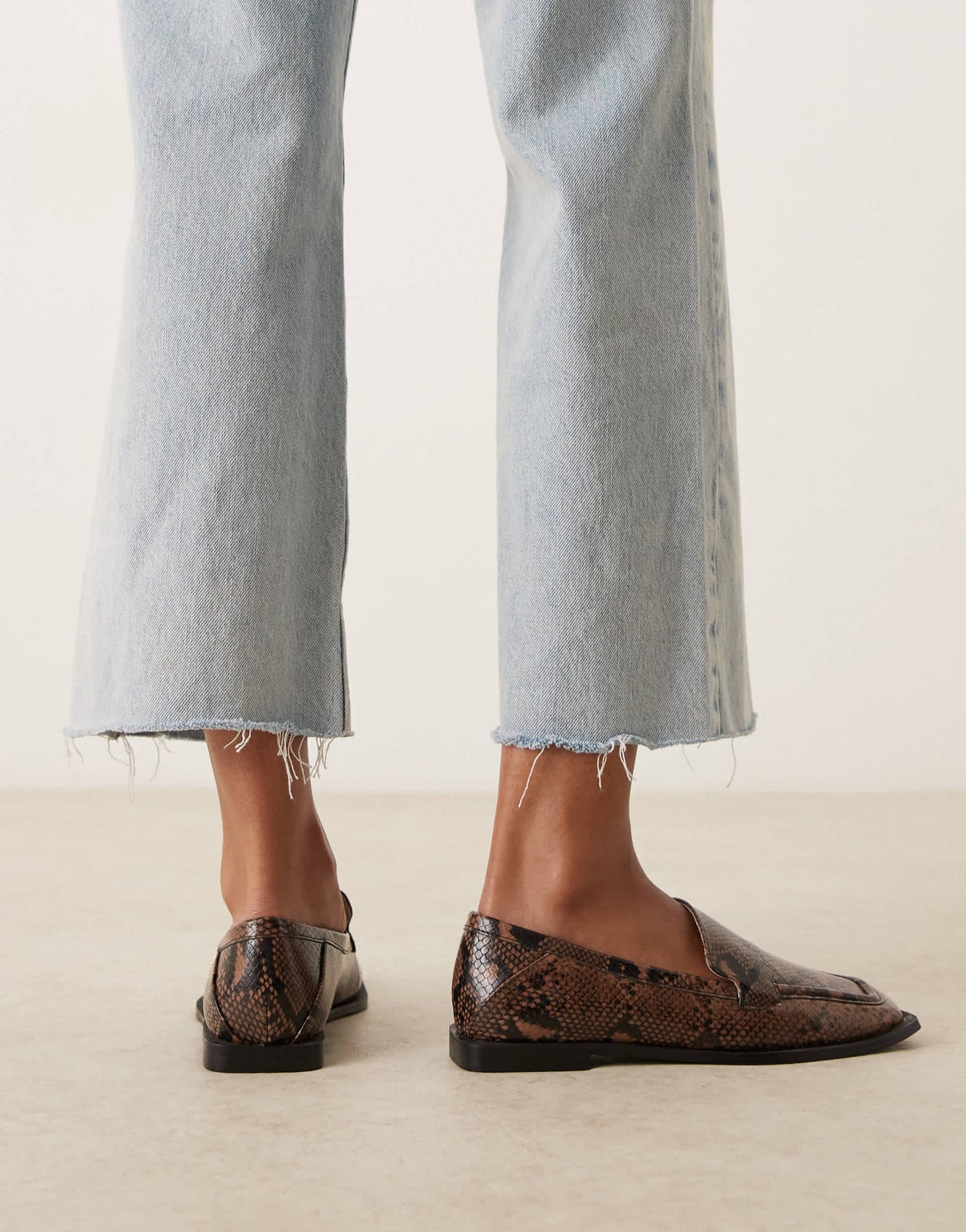 RAID Wide Fit Neely square toe loafers in brown snake