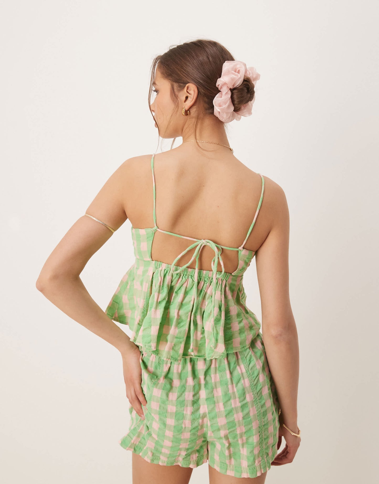 Free People plaid print camisole top co-ord in green