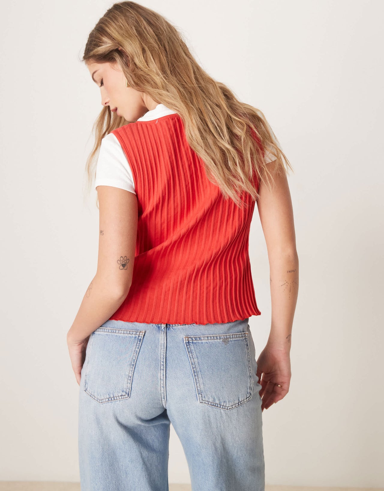 Free People tilly ribbed button through vest in tomato