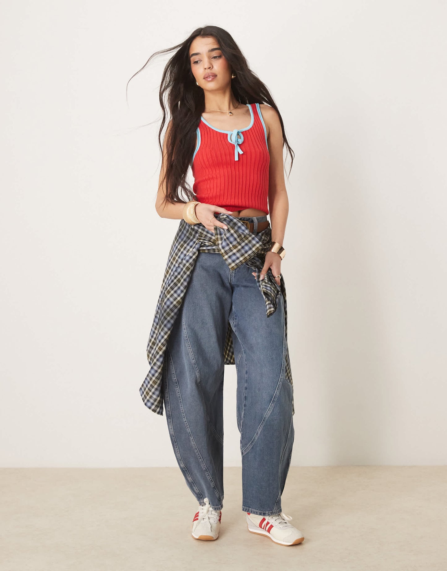 Free People all star ribbed tank top in red and turquoise