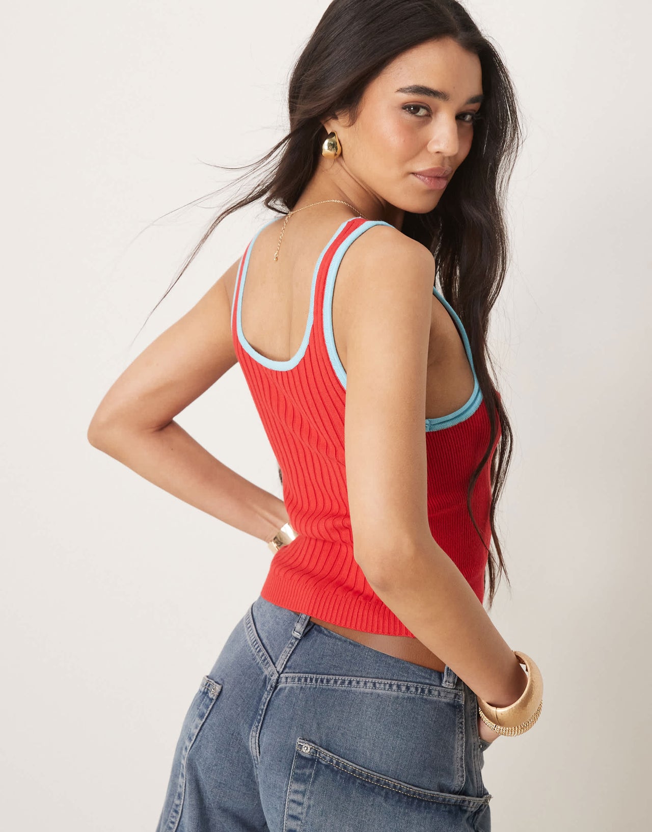 Free People all star ribbed tank top in red and turquoise