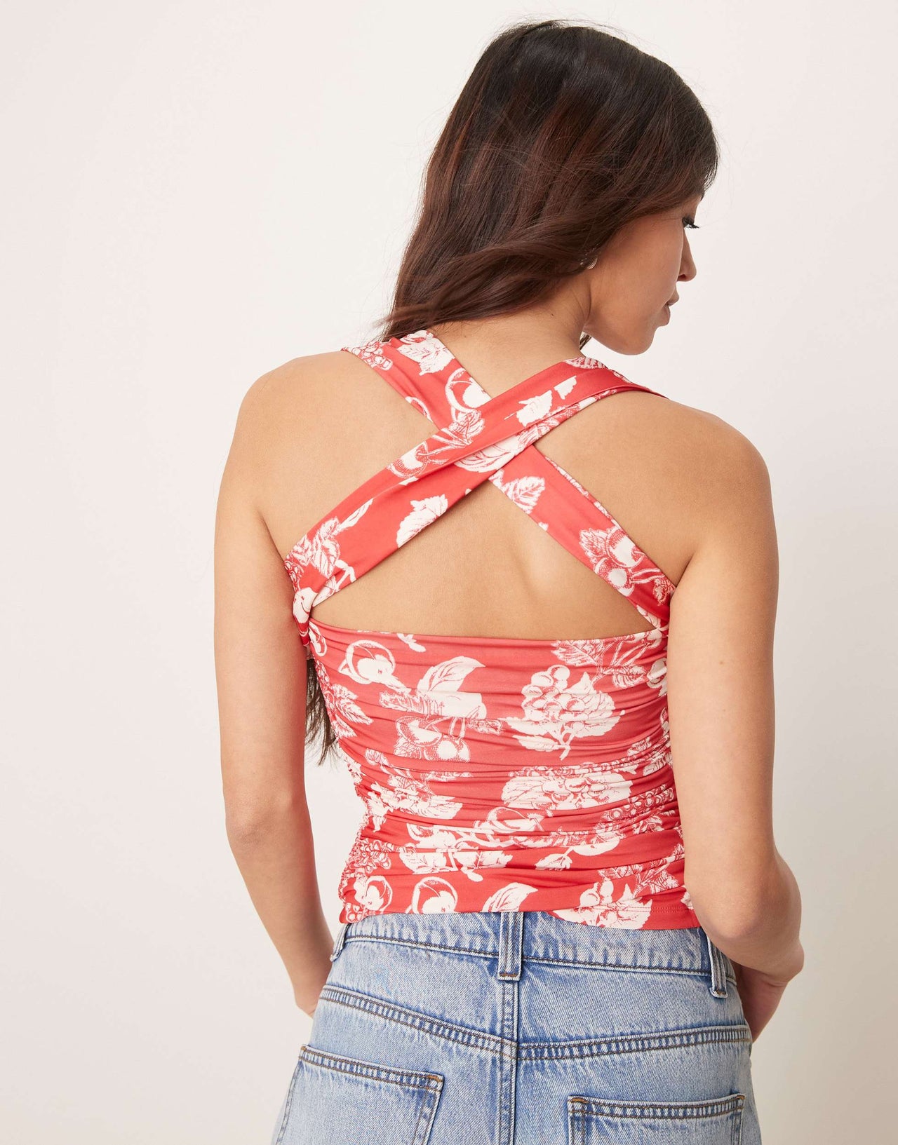 Free People tommie floral print slinky halter top in cherry