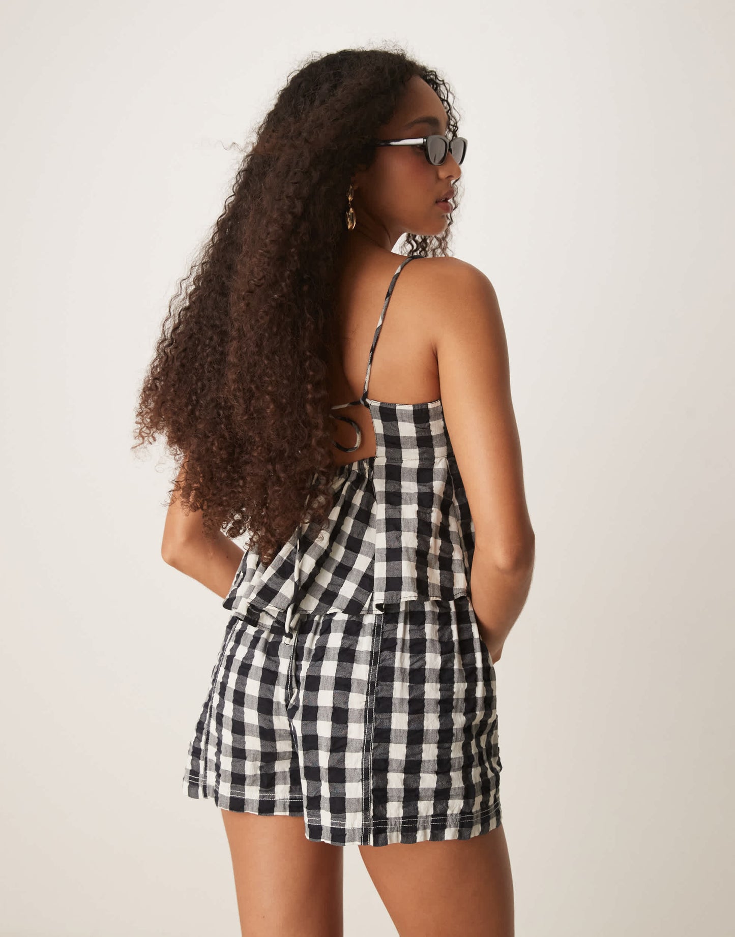Free People plaid print pull-on short co-ord in black