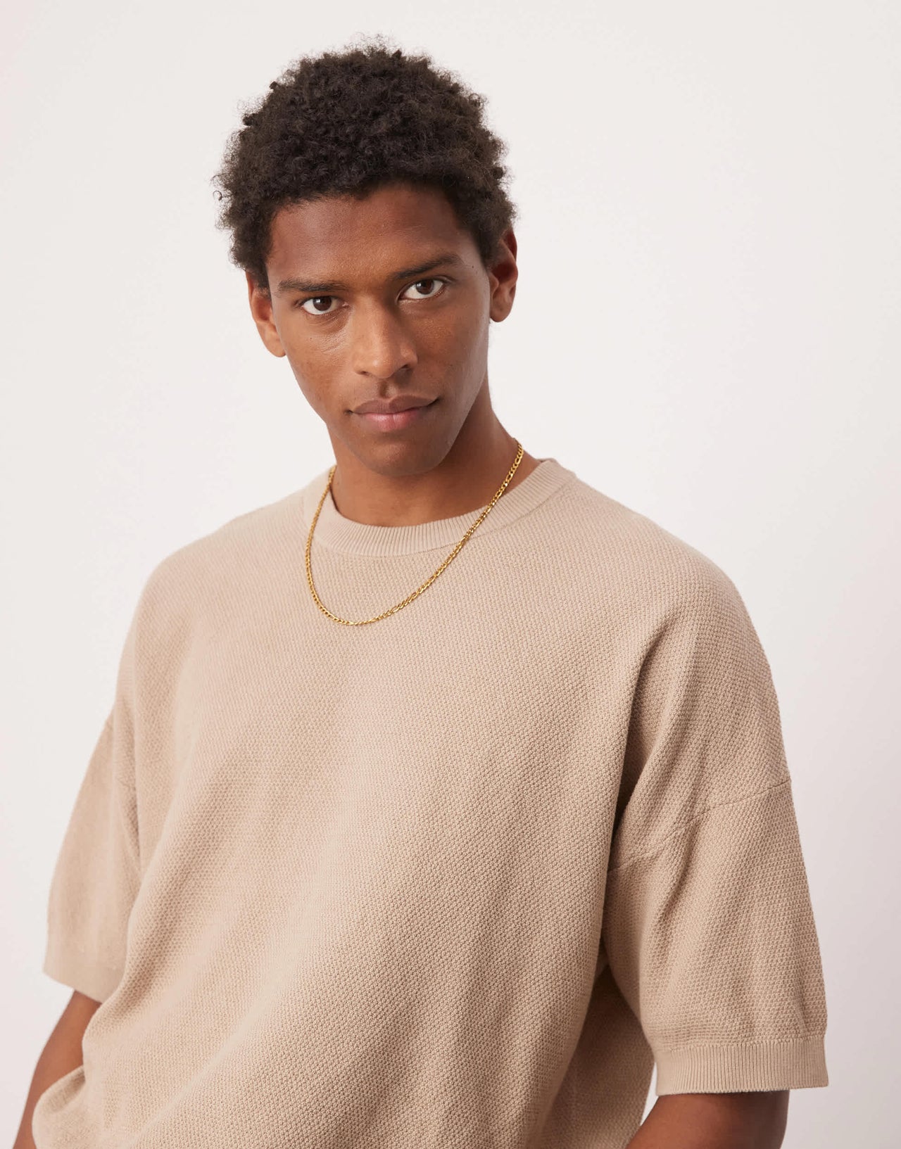 ASOS DESIGN oversized  fit knitted pique texture tshirt in stone