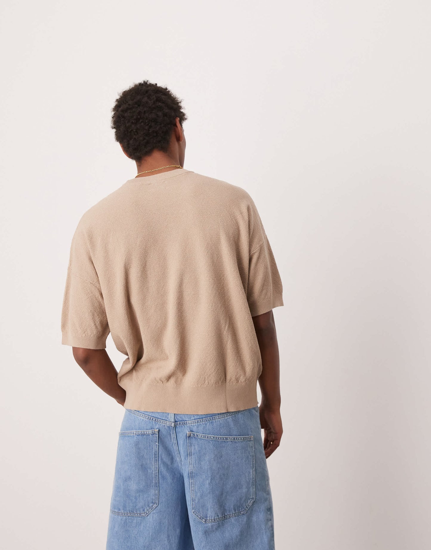ASOS DESIGN oversized  fit knitted pique texture tshirt in stone