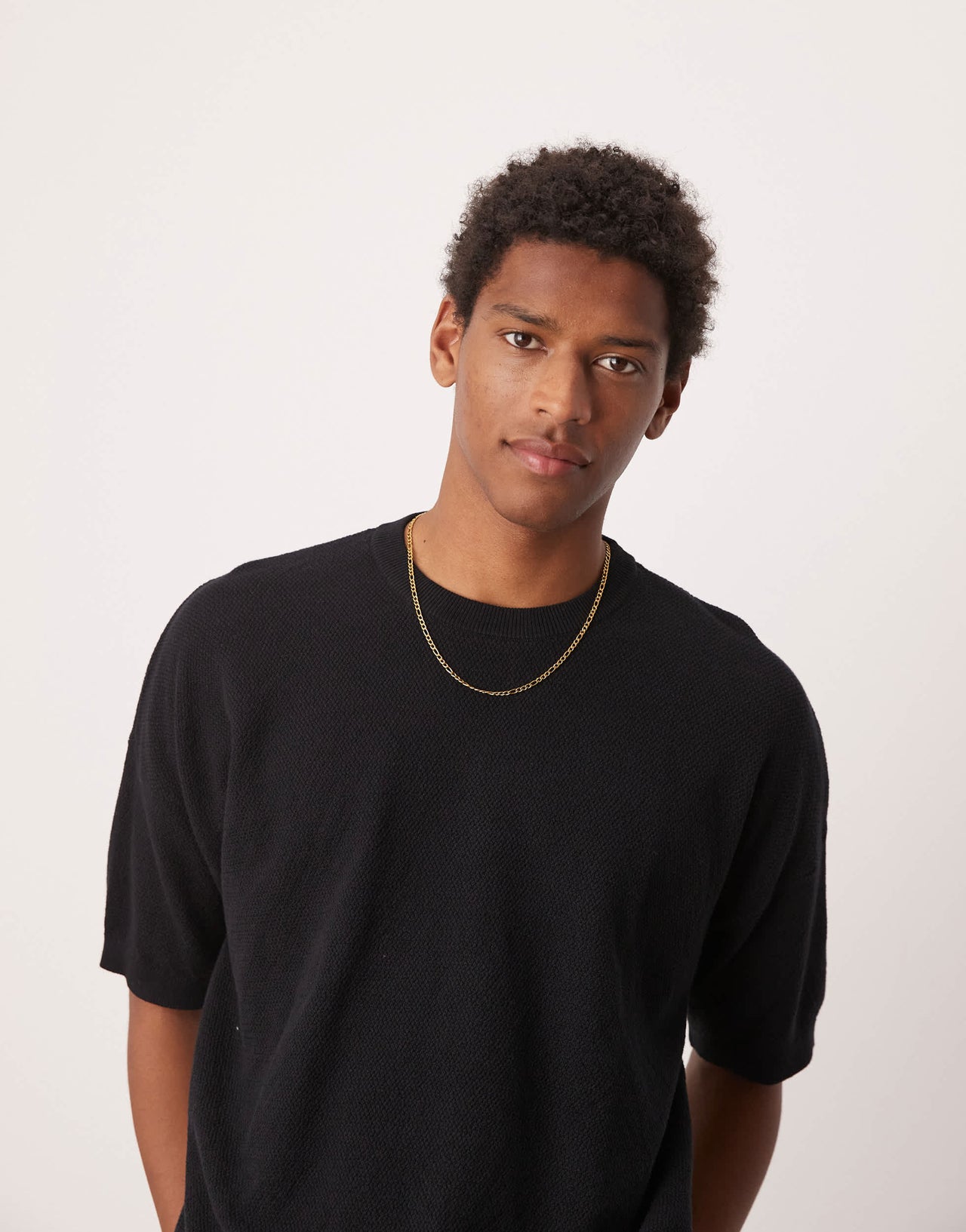 ASOS DESIGN oversized  fit knitted pique texture tshirt in black